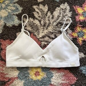 Roxy White Ribbed Swim Bikini Top with Front Cutout